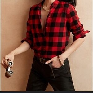 Banana Republic Red and Black Plaid Women's Top